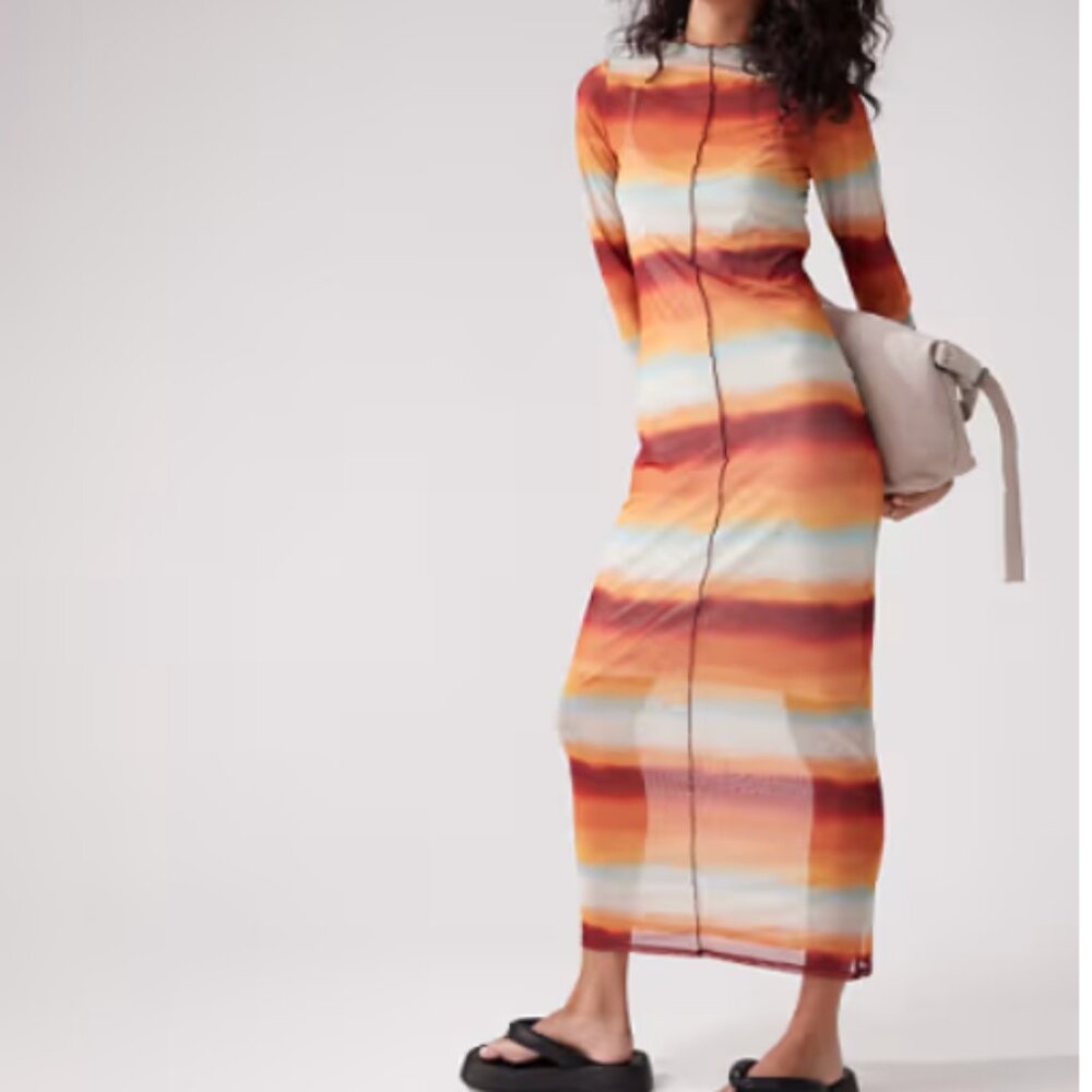 Pieces seam detail maxi dress in ombre orange, red, sheer, beach cover up S